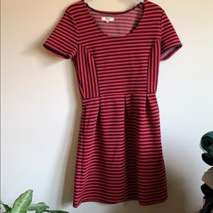 Dress, red and blue stripes